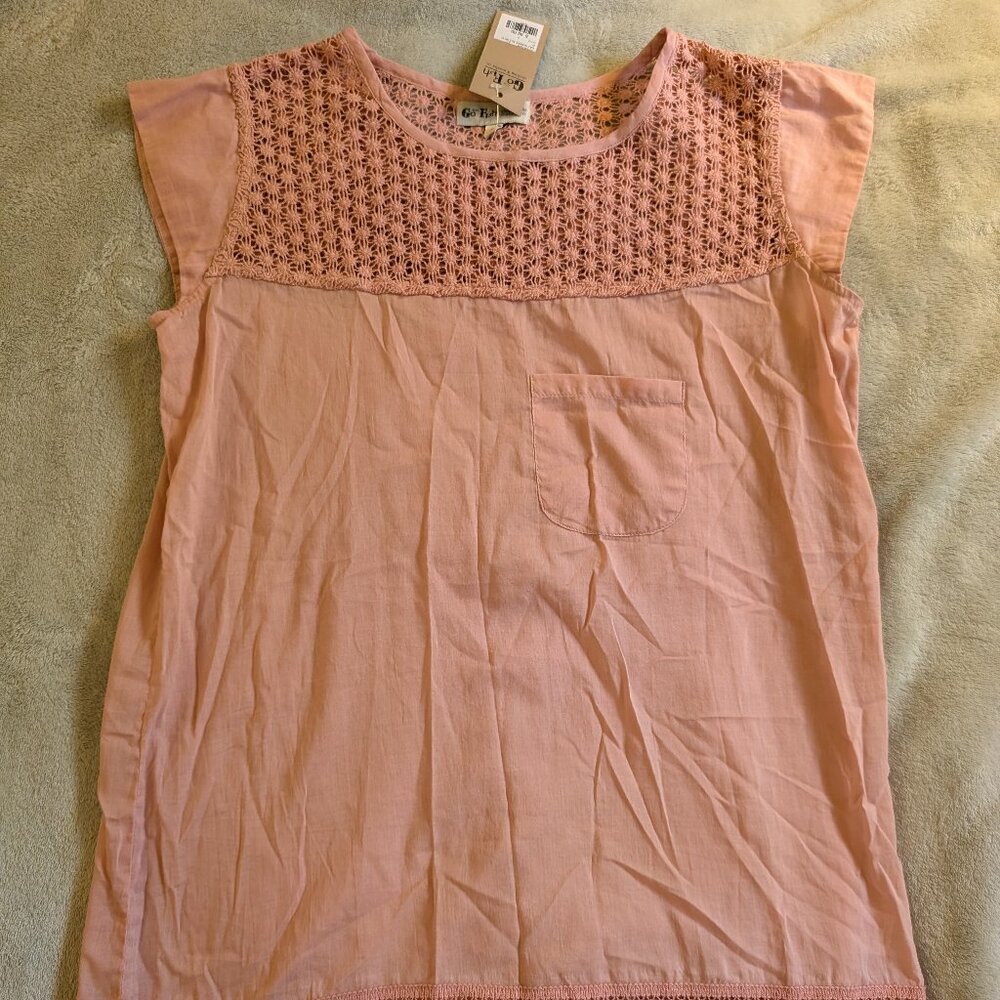 WOMEN'S NEW TOP Go Fish S Small Cap Sleeve Lace Pattern Coral Sleeveless Hem